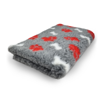Vet Bed - 3 farbig Pfoten und Knochen - Grau Rot Weiss