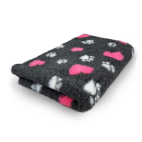 Vet Bed - 3 farbig Pfoten und Herzen - Grau Weiss Pink