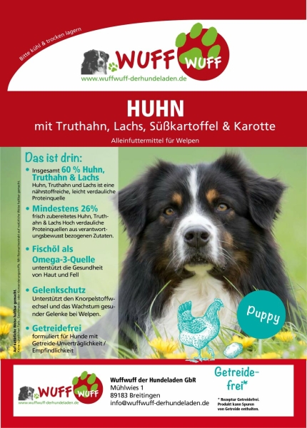 Puppy Huhn mit Truthahn, Lachs, Süßkartoffel und Karotte